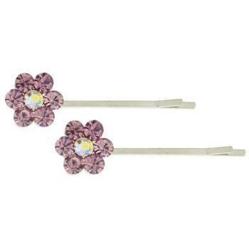 Karen Marie - Crystal Flower Bobby Pins - Amethyst - Silver (Set of 2)